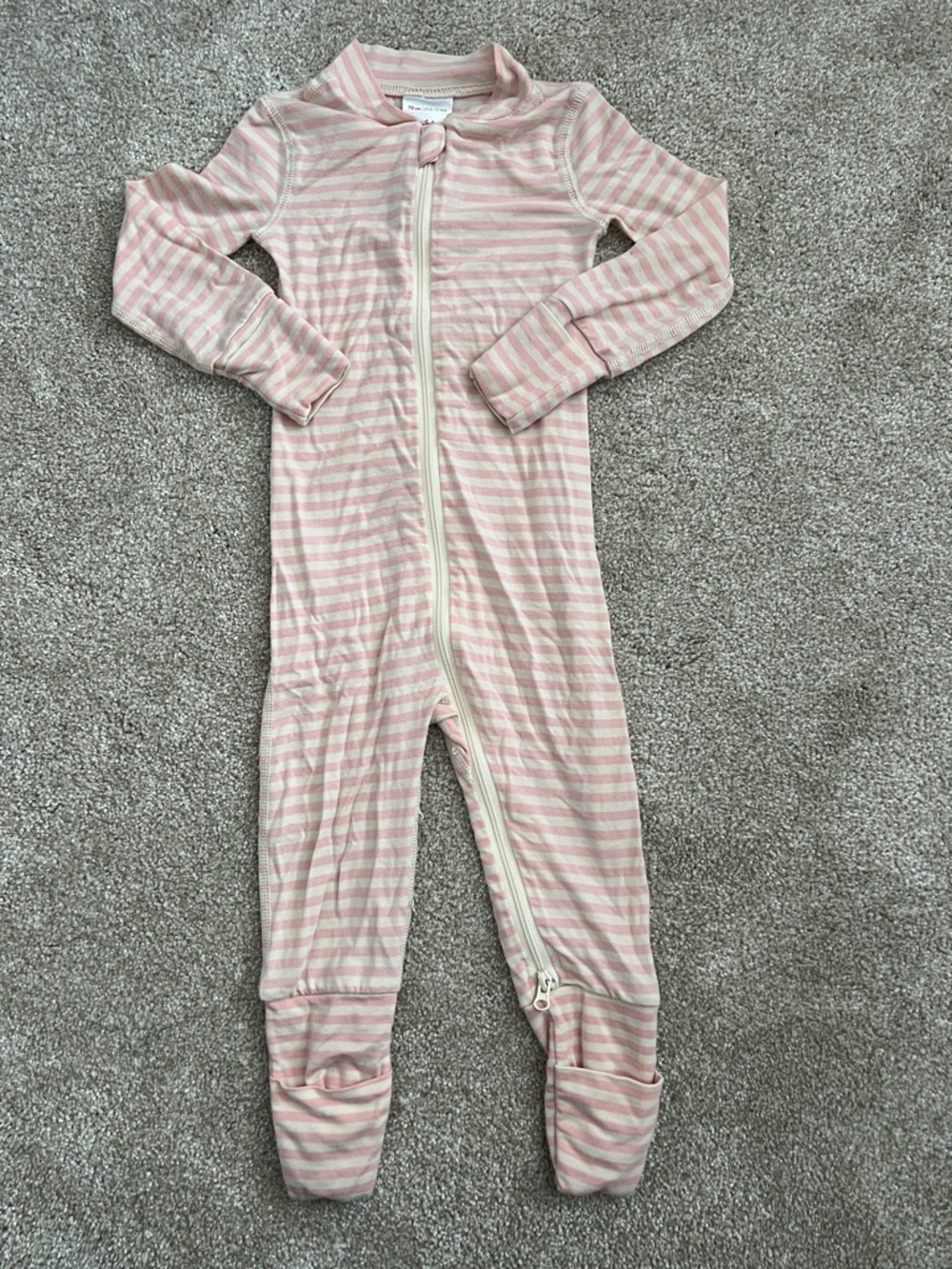 Hanna Andersson Light Pink and White Striped Zip Footed One-Piece